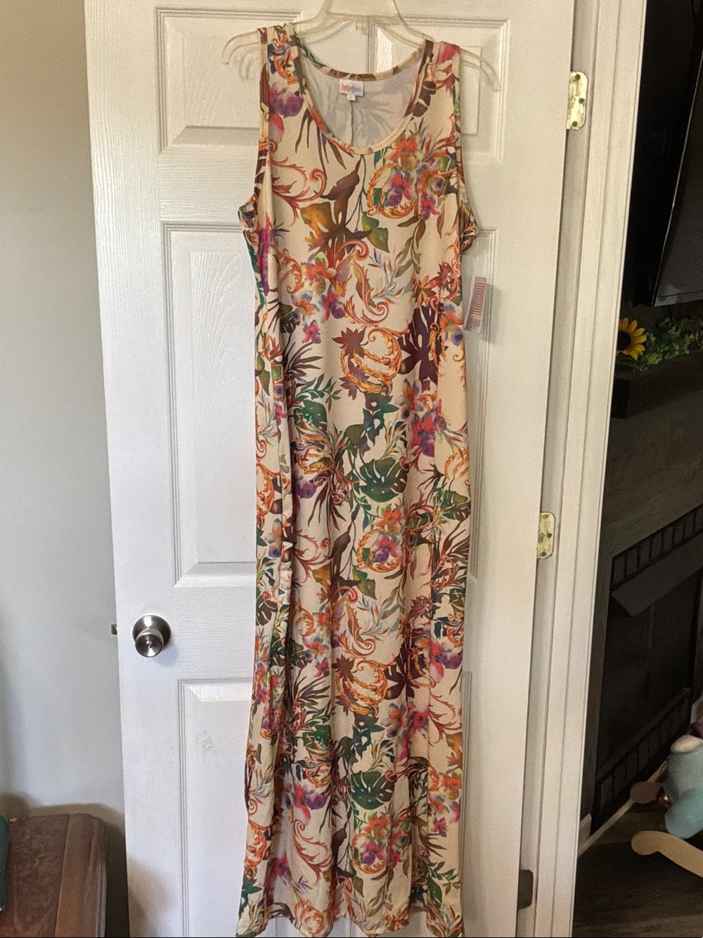 LuLaRoe Cream Maxi Dress with Multicolor Floral Print